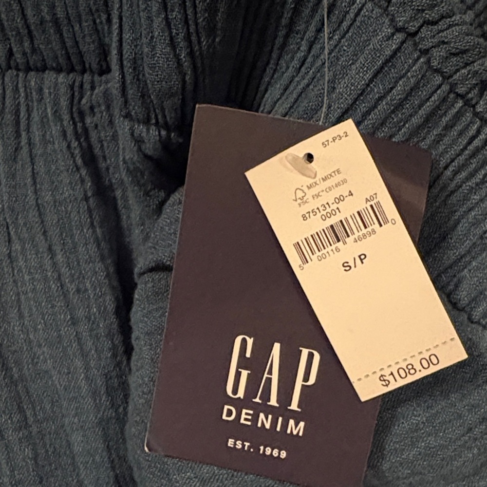 Gap High Rise Crinkle Gauze Wide-Leg Pants Denim Blue - Picture 4 of 4